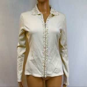 Cadre women’s Cardigan Sweater sz L Beaded Silk